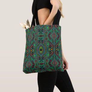 Trippy Retro Black and Lime Green Abstract Pattern Tote Bag