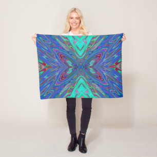 Trippy Retro Blue and Red Abstract Butterfly Fleece Blanket