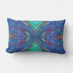 Trippy Retro Blue and Red Abstract Butterfly Lumbar Cushion