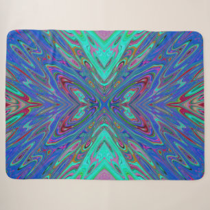Trippy Retro Blue and Red Abstract Butterfly Sherpa Blanket