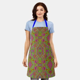 Trippy Retro Chartreuse Magenta Abstract Pattern Apron