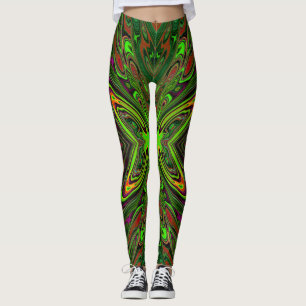 Trippy Retro Lime Green Abstract Butterfly Leggings