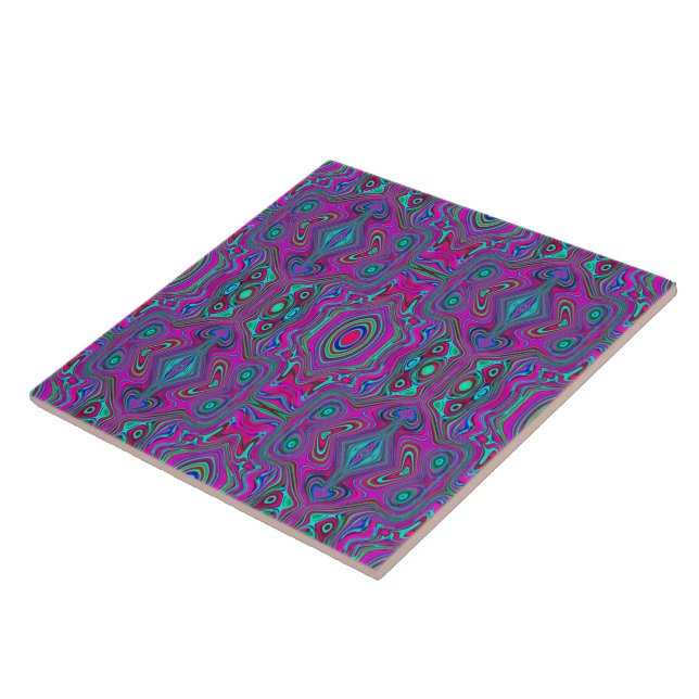 Trippy Retro Magenta, Blue and Green Abstract Ceramic Tile (Side)