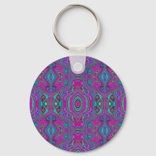 Trippy Retro Magenta, Blue and Green Abstract Key Ring