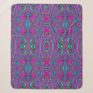 Trippy Retro Magenta, Blue and Green Abstract Sherpa Blanket