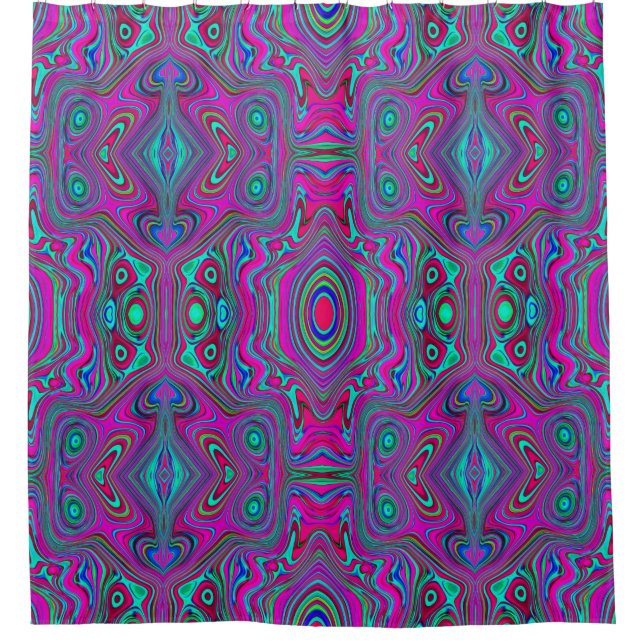 Trippy Retro Magenta, Blue and Green Abstract Shower Curtain (Front)