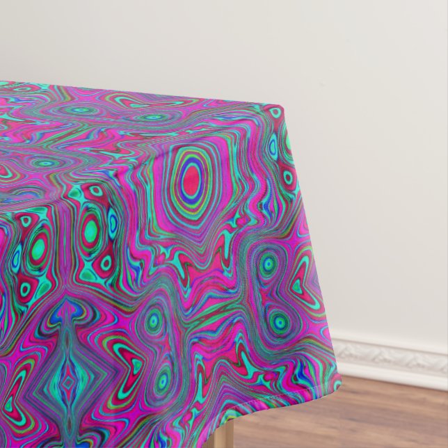 Trippy Retro Magenta, Blue and Green Abstract Tablecloth (In Situ)