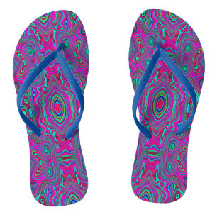 Trippy Retro Magenta, Blue and Green Abstract Thongs