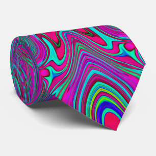 Trippy Retro Magenta, Blue and Green Abstract Tie
