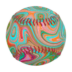 Trippy Retro Orange and Aqua Groovy Abstract Art Baseball