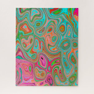 Trippy Retro Orange and Aqua Groovy Abstract Art Jigsaw Puzzle