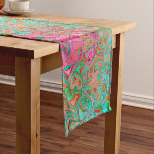 Trippy Retro Orange and Aqua Groovy Abstract Art Long Table Runner