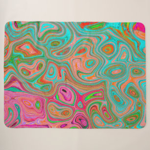 Trippy Retro Orange and Aqua Groovy Abstract Art Sherpa Blanket