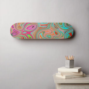 Trippy Retro Orange and Aqua Groovy Abstract Art Skateboard