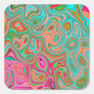 Trippy Retro Orange and Aqua Groovy Abstract Art Square Sticker