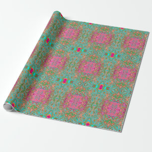 Trippy Retro Orange and Aqua Groovy Abstract Art Wrapping Paper