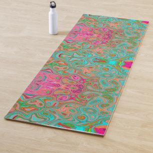 Trippy Retro Orange and Aqua Groovy Abstract Art Yoga Mat