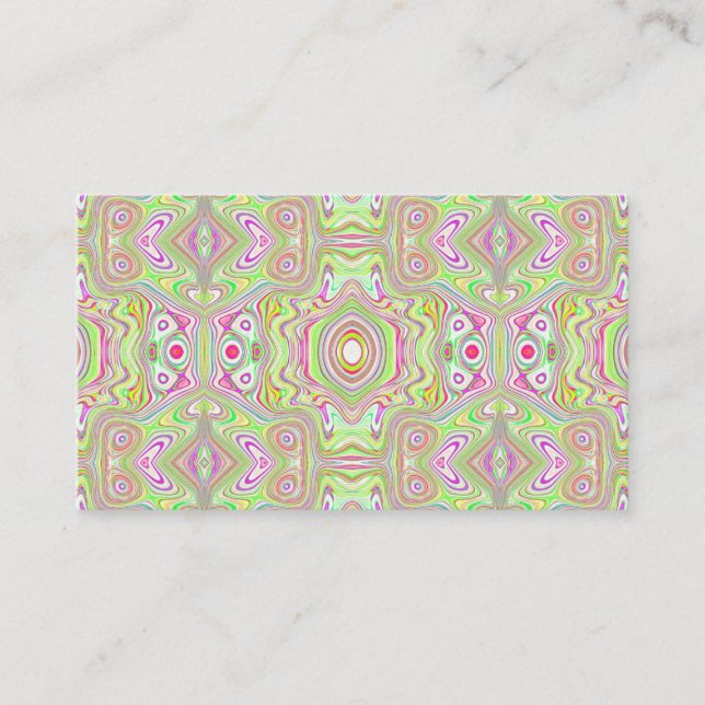Trippy Retro Pink and Lime Green Abstract Pattern Business Card (Front)