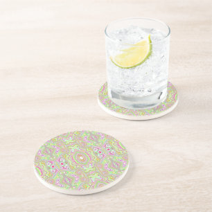 Trippy Retro Pink and Lime Green Abstract Pattern Coaster