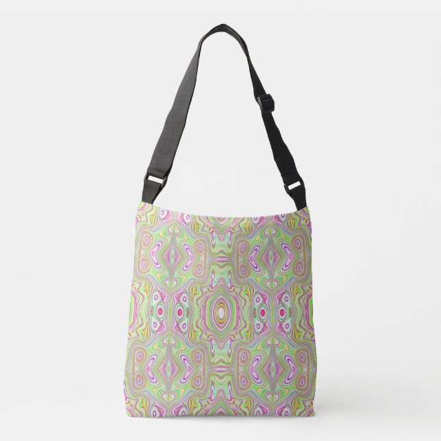 Trippy Retro Pink and Lime Green Abstract Pattern Crossbody Bag (Front)