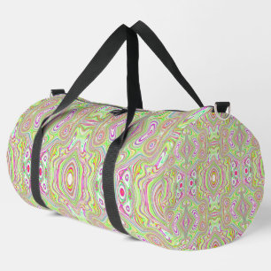 Trippy Retro Pink and Lime Green Abstract Pattern Duffle Bag