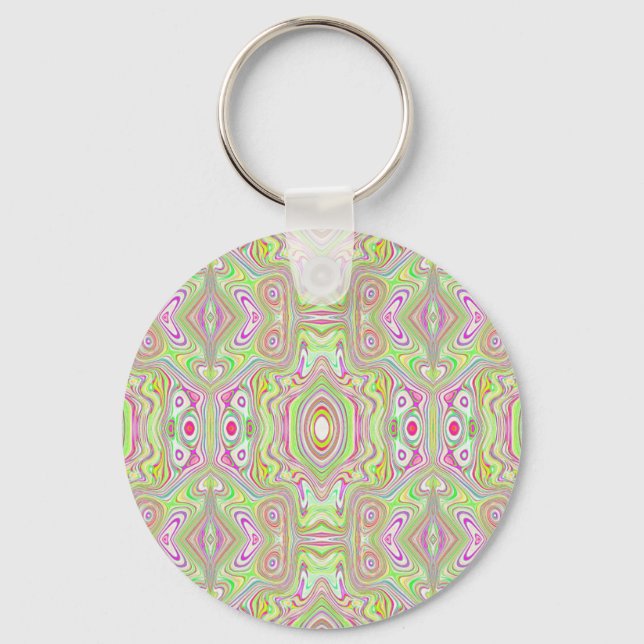 Trippy Retro Pink and Lime Green Abstract Pattern Key Ring (Front)