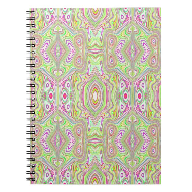 Trippy Retro Pink and Lime Green Abstract Pattern Notebook (Front)