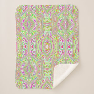 Trippy Retro Pink and Lime Green Abstract Pattern Sherpa Blanket