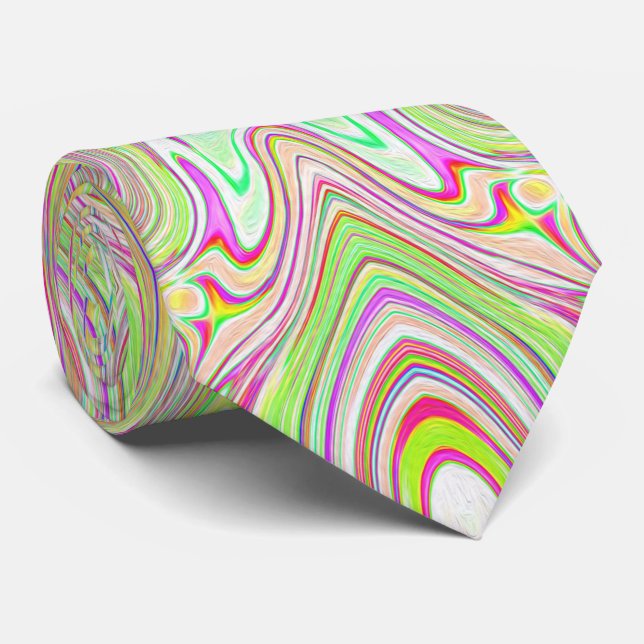 Trippy Retro Pink and Lime Green Abstract Pattern Tie (Rolled)