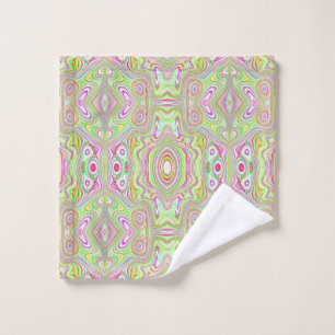 Trippy Retro Pink and Lime Green Abstract Pattern Wash Cloth