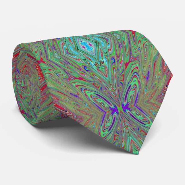 Trippy Retro Purple and Green Abstract Butterfly Tie (Rolled)