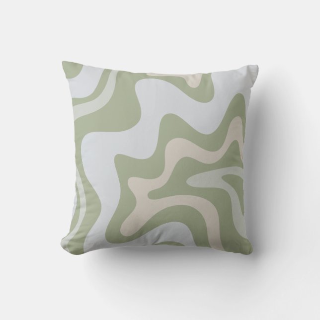 Trippy Retro Sage Green Swirls Abstract Pattern Cushion (Front)