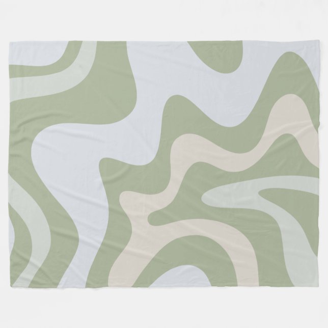 Trippy Retro Sage Green Swirls Abstract Pattern Fleece Blanket (Front (Horizontal))