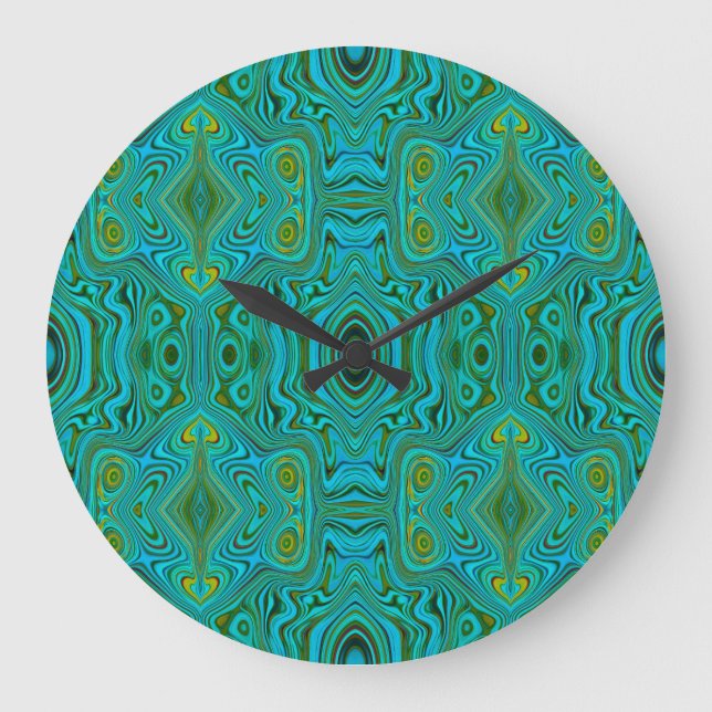 Trippy Retro Turquoise Chartreuse Abstract Pattern Large Clock (Front)