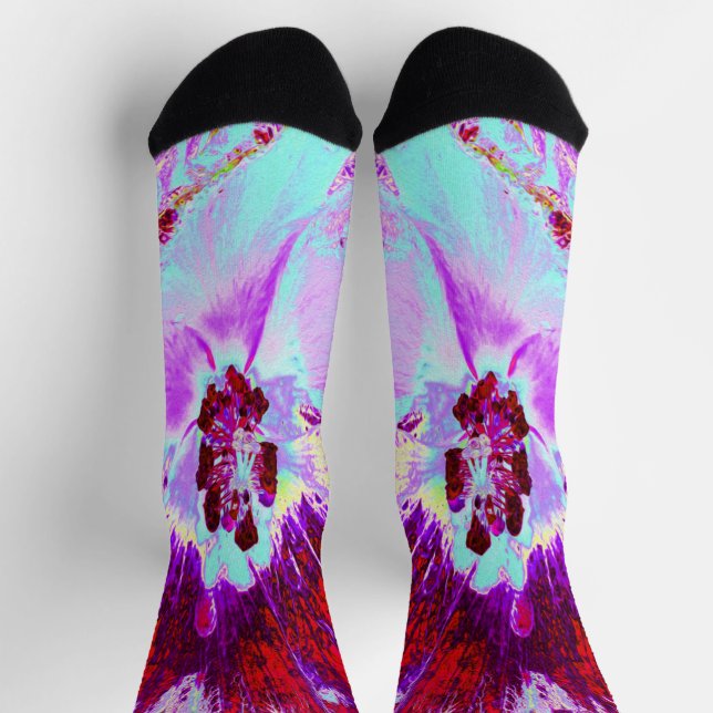 Trippy Retro Turquoise Chartreuse Abstract Pattern Socks (Top)