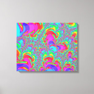 Trippy Retro Vibrant Neon Rainbow Fractal Art Canvas Print