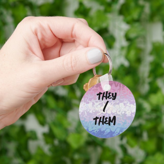 Trippy Ripply Groovy Eccentric Bigender Pride Flag Key Ring (Hand)