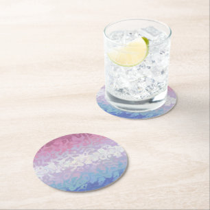 Trippy Ripply Groovy Eccentric Bigender Pride Flag Round Paper Coaster