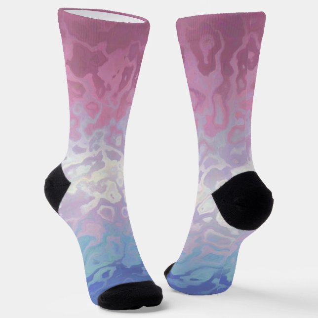 Trippy Ripply Groovy Eccentric Bigender Pride Flag Socks (Angled)