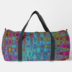 Trippy Sky Blue Abstract Retro Atomic Waves Duffle Bag
