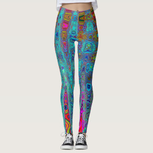 Trippy Sky Blue Abstract Retro Atomic Waves Leggings