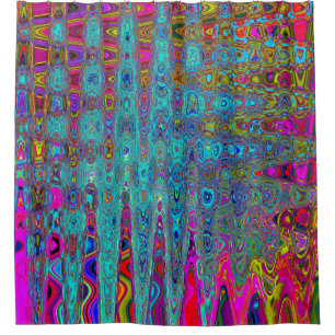 Trippy Sky Blue Abstract Retro Atomic Waves Shower Curtain