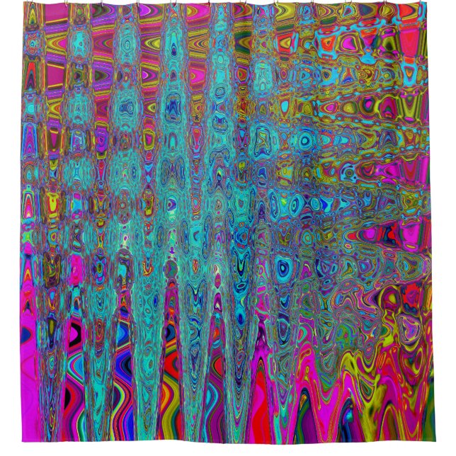 Trippy Sky Blue Abstract Retro Atomic Waves Shower Curtain (Front)