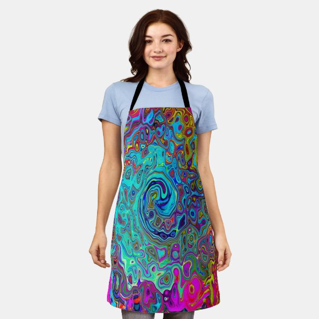 Trippy Sky Blue Abstract Retro Liquid Swirl Apron (Worn)