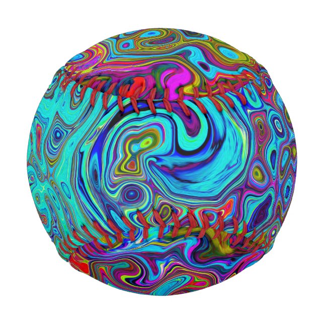 Trippy Sky Blue Abstract Retro Liquid Swirl Baseball (Front)