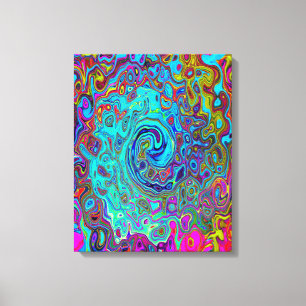 Trippy Sky Blue Abstract Retro Liquid Swirl Canvas Print