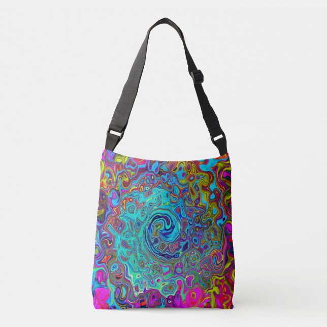 Trippy Sky Blue Abstract Retro Liquid Swirl Crossbody Bag (Front)
