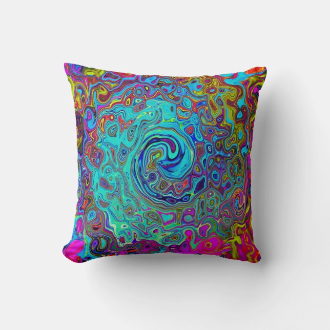 Trippy Sky Blue Abstract Retro Liquid Swirl Cushion (Front)