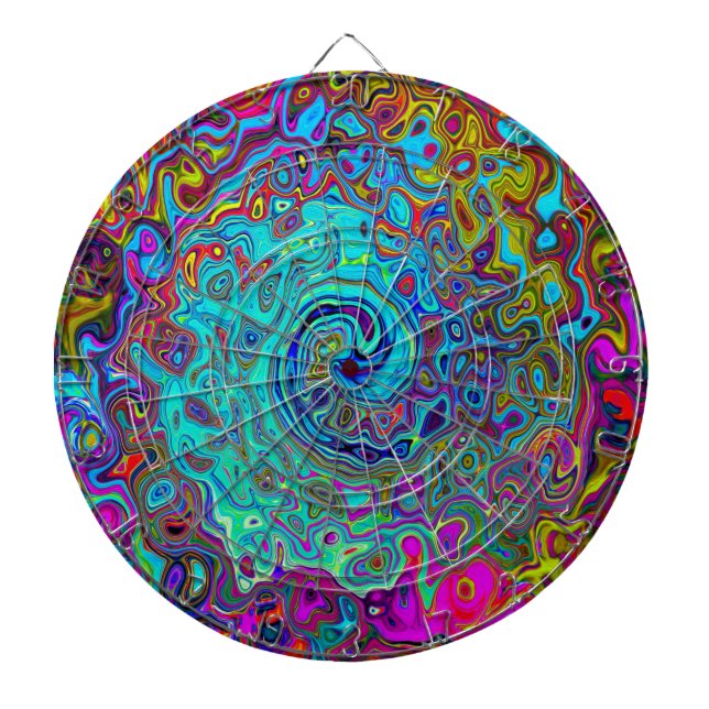Trippy Sky Blue Abstract Retro Liquid Swirl Dartboard (Front)