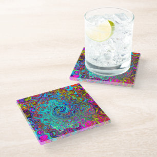 Trippy Sky Blue Abstract Retro Liquid Swirl Glass Coaster